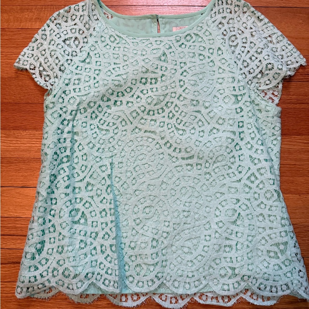 J. Crew Factory Lace top in a pretty teal color